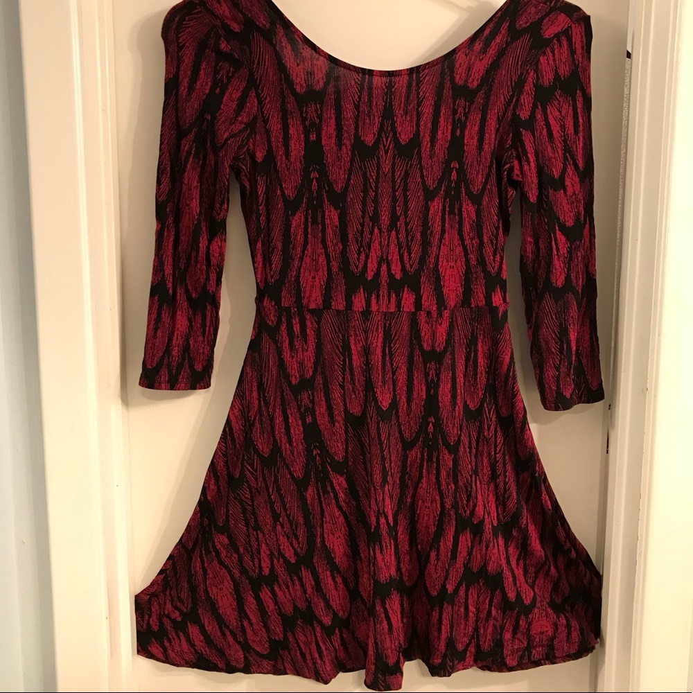 Express Skater Dress with Red Feather Design